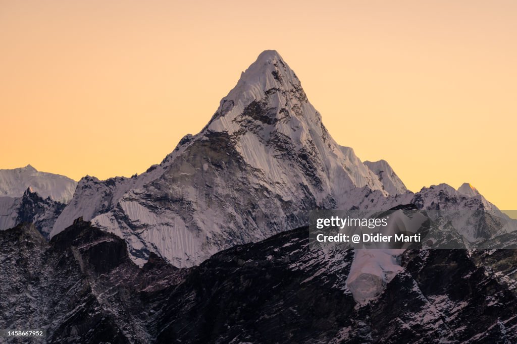 Sunset over the Ama Dablam peak in Nepal