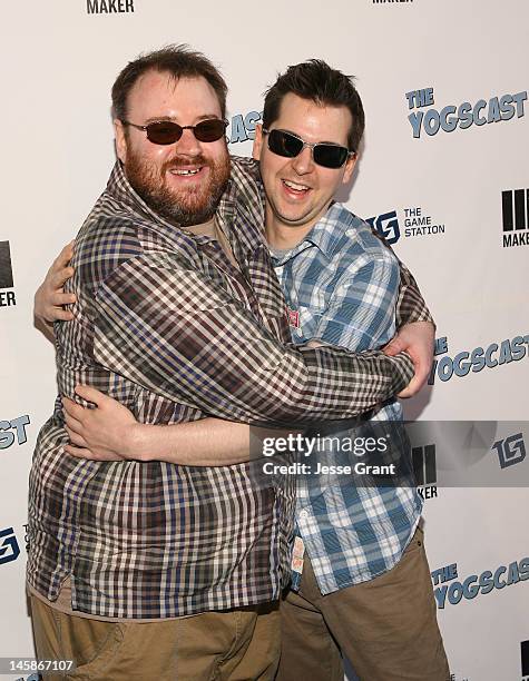 Simon Lane and Lewis Brindley attend The Yogscast E3 Pre-Game Party by The Game Station and Maker Studios at Drai's Hollywood on June 6, 2012 in...