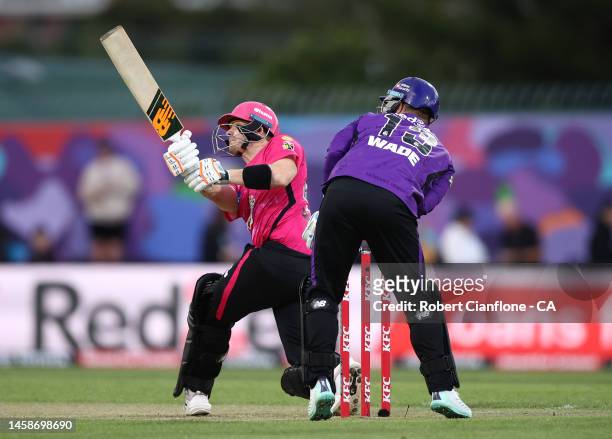 Steven Smith of the Sixers bats during the Men's Big Bash League match between the Hobart Hurricanes and the Sydney Sixers at Blundstone Arena, on...