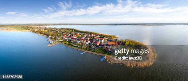 vacations in poland - aerial view of nowe warpno by the szczecin lagoon - baltic sea poland stock pictures, royalty-free photos & images