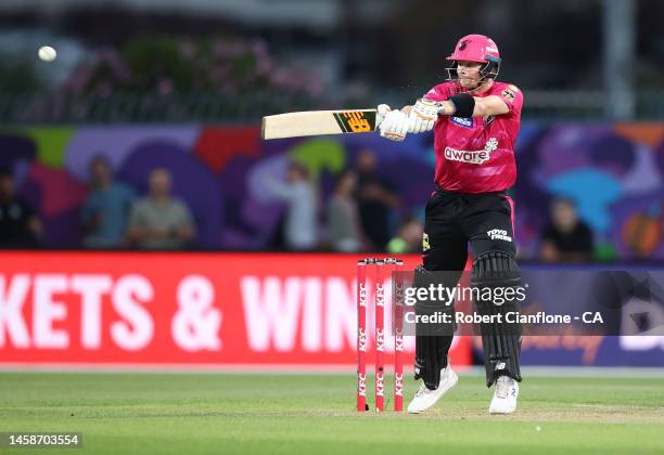 Steven Smith of the Sixers bats during the Men's Big Bash League match between the Hobart Hurricanes and the Sydney Sixers at Blundstone Arena, on...