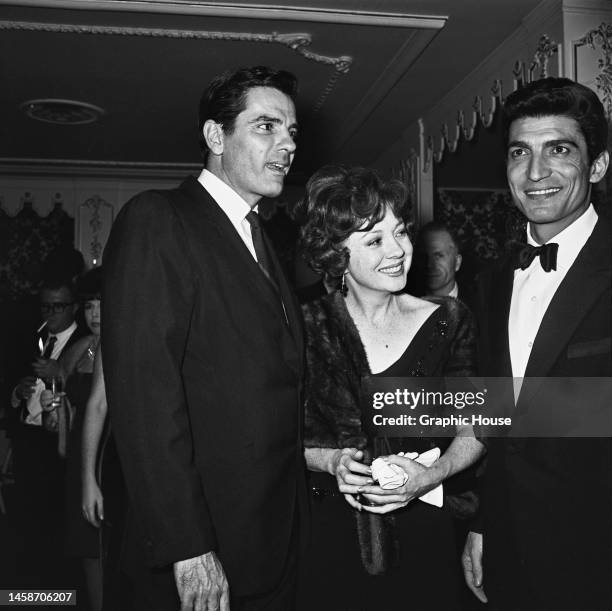 Italian-American actor and singer Sergio Franchi , American actress Betty Lynn , and American actor and writer Tom Tryon attend an opening night...