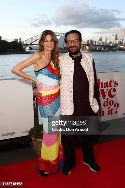 Jemima Khan and Shekhar Kapur attend the Sydney premiere of "What's Love Got To Do With It?" on January 23, 2023 in Sydney, Australia.