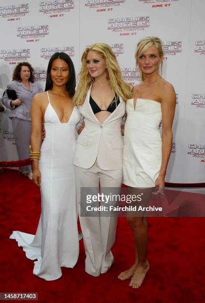 Actresses Lucy Liu, Drew Barrymore and Cameron Diaz attend the premiere of Charlie's Angels: Full Throttle in Los Angeles.