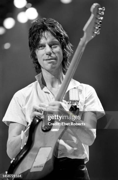 English guitarist Jeff Beck performing at the Ronnie Lane ARMS Benefit Concert at Madison Square Garden in New York City on December 8, 1983.