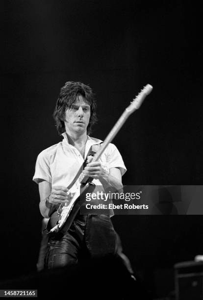 English guitarist Jeff Beck performing at the Ronnie Lane ARMS Benefit Concert at Madison Square Garden in New York City on December 8, 1983.