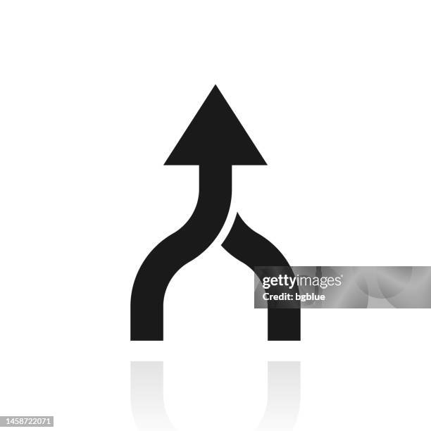 direction arrow merge. icon with reflection on white background - funnel stock illustrations