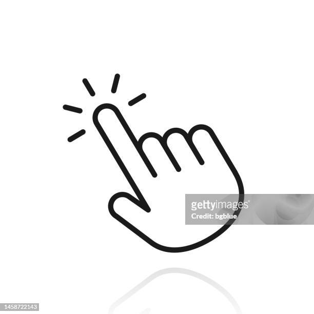 click with hand cursor. icon with reflection on white background - computer mouse stock illustrations