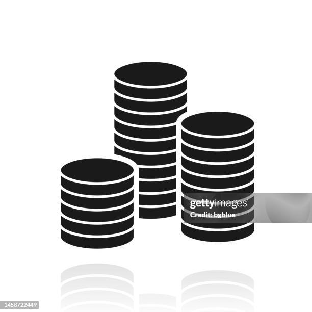 stack of coins. icon with reflection on white background - coin stack white background stock illustrations