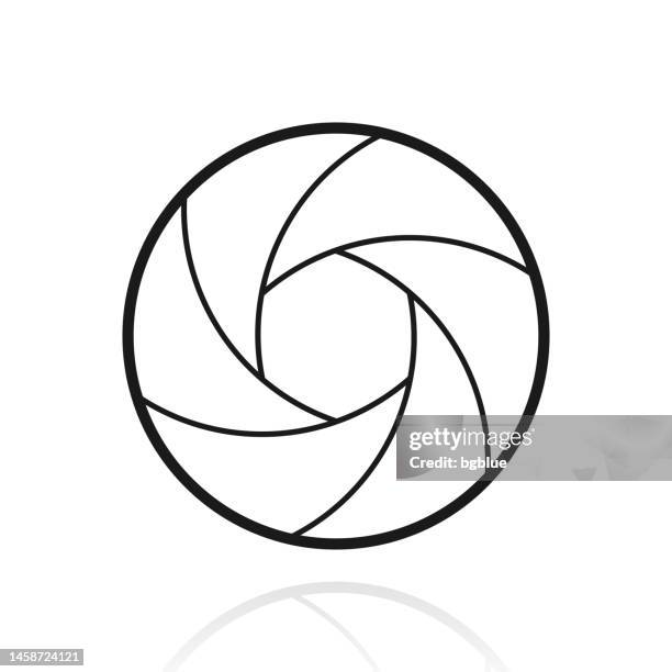 camera shutter. icon with reflection on white background - camera lens reflection stock illustrations
