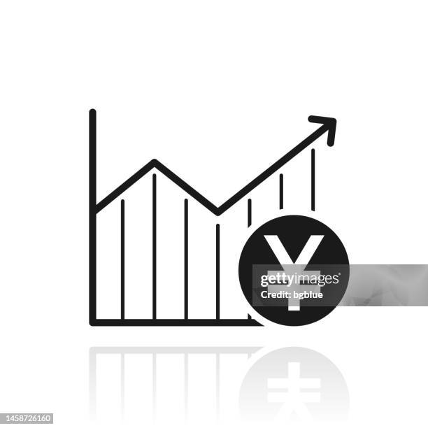 growing graph with yen coin. icon with reflection on white background - cost transparency stock illustrations