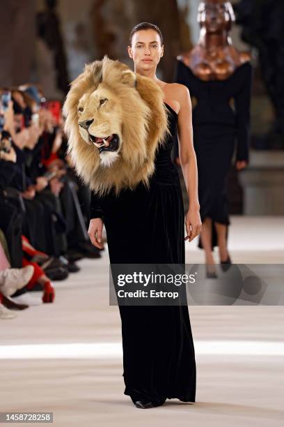 Model Irina Shayk walks the runway during the Schiaparelli Haute Couture Spring Summer 2023 show as part of Paris Fashion Week on January 23, 2023 in...