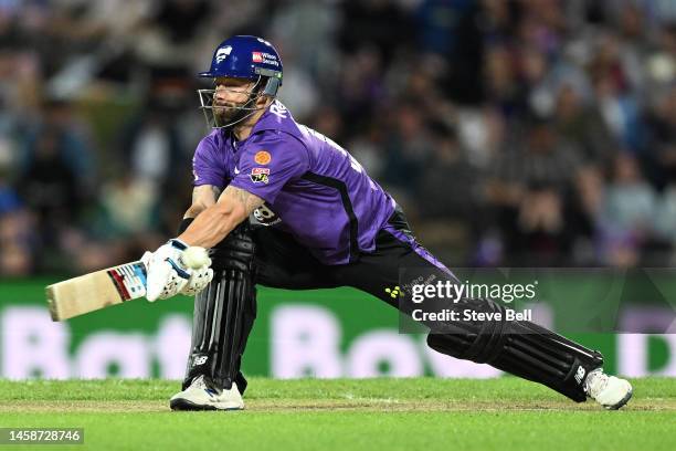 Matthew Wade of the Hurricanes bats during the Men's Big Bash League match between the Hobart Hurricanes and the Sydney Sixers at Blundstone Arena,...
