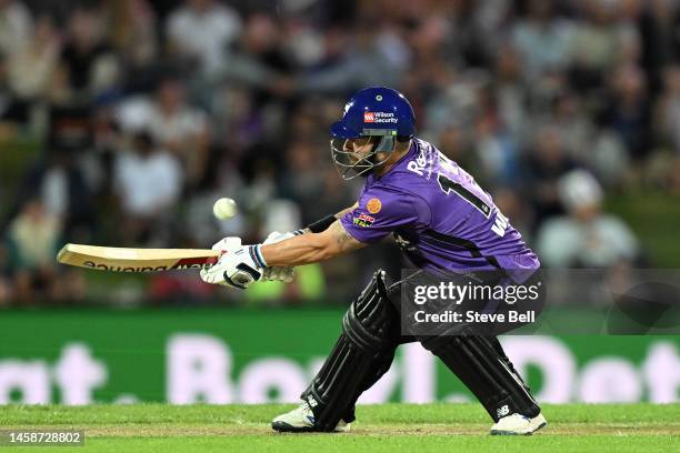 Matthew Wade of the Hurricanes bats during the Men's Big Bash League match between the Hobart Hurricanes and the Sydney Sixers at Blundstone Arena,...