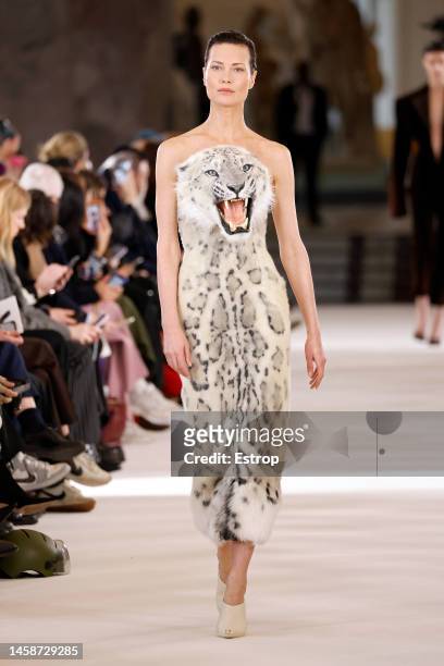 Model walks the runway during the Schiaparelli Haute Couture Spring Summer 2023 show as part of Paris Fashion Week on January 23, 2023 in Paris,...