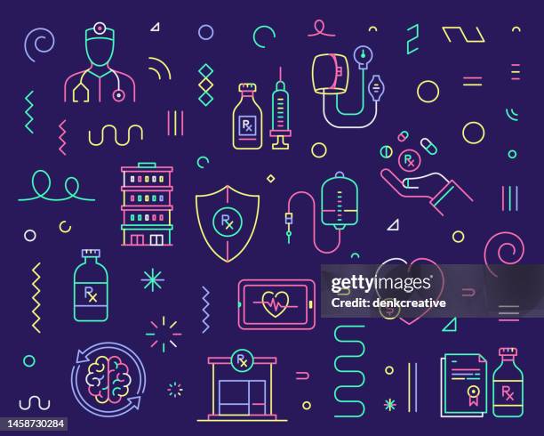 line icon set & pattern for personalized medicine & pharma - personalized medicine stock illustrations