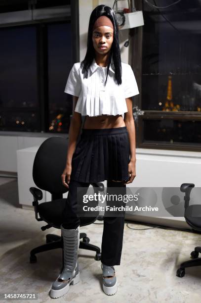 Model at Hood By Air spring 2015 presentation at Tour Montparnasse.