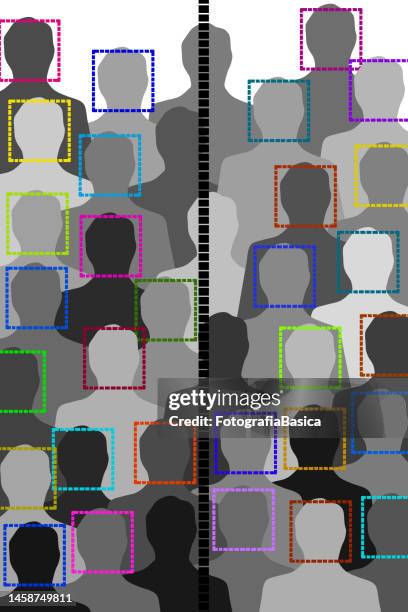 divided face recognized men - cyber-security-white-background stock illustrations