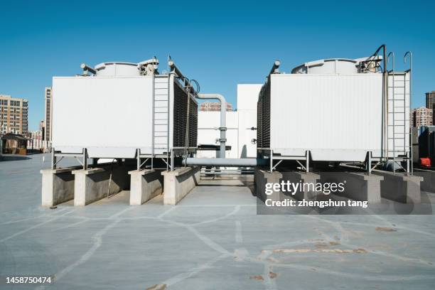 large air conditioner and hvac system - metal-roof-deck stock pictures, royalty-free photos & images