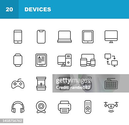 Devices Line Icons. Editable Stroke. Pixel Perfect. For Mobile and Web. Contains such icons as Artificial Intelligence, Camera, Computer, Database, Drone, Headphones, Laptop, Monitor, PC, Smartphone, Smartwatch, Tablet, Video Game, Virtual Reality. Devices Line Icons. Editable Stroke. Pixel Perfect. For Mobile and Web. Contains such icons as Artificial Intelligence, Camera, Computer, Database, Drone, Headphones, Laptop, Monitor, PC, Smartphone, Smartwatch, Tablet, Video Game, Virtual Reality.
