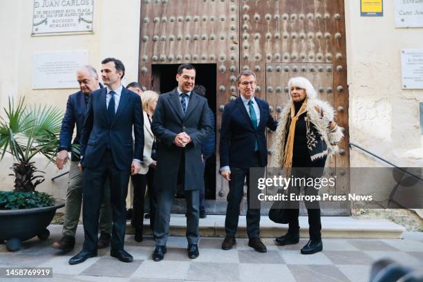 The president of the Partido Popular, Alberto Nuñez Feijoo with the president of the Junta de Andalucia, Juntama Moreno the candidate for mayor of...