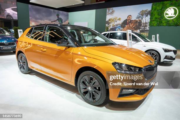 Skoda Fabia compact hatchback family car at Brussels Expo on January 13, 2023 in Brussels, Belgium.