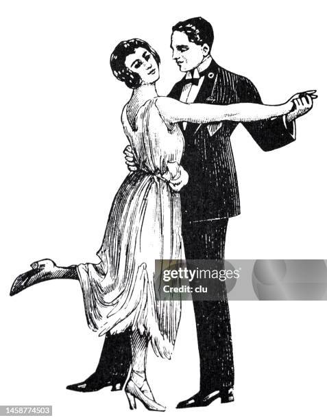 elegantes junges paar tanzt, in voller länge, seitenansicht, weißer hintergrund, in voller länge - 19th century couple stock-grafiken, -clipart, -cartoons und -symbole