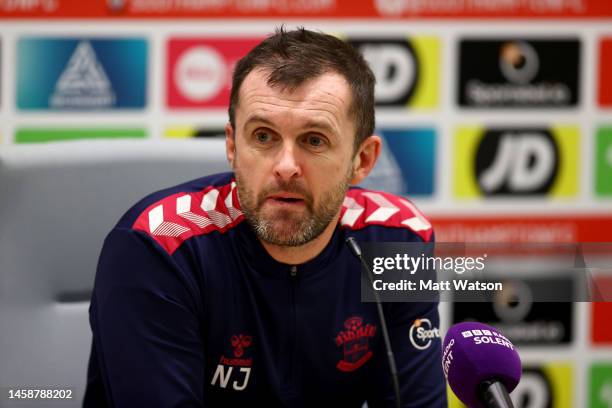 Southampton manager Nathan Jones during a Southampton FC press conference at the Staplewood Campus on January 23, 2023 in Southampton, England.