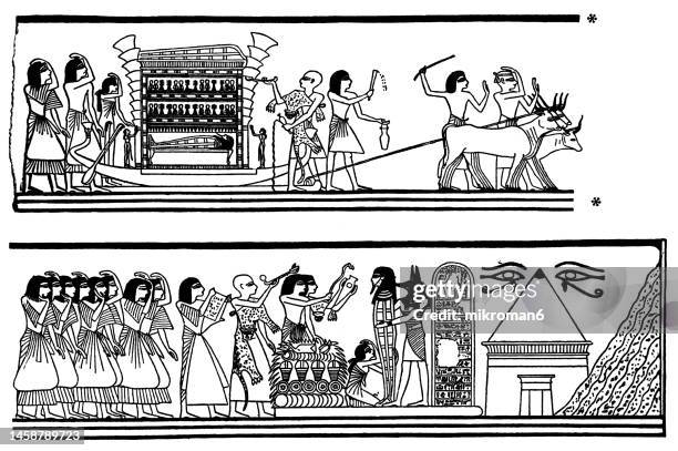 old engraved illustration of solemn funeral procession in ancient egypt - african funeral stock pictures, royalty-free photos & images