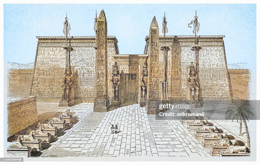 Old engraved illustration of Temple of Luxor, Ancient Egyptian architecture
