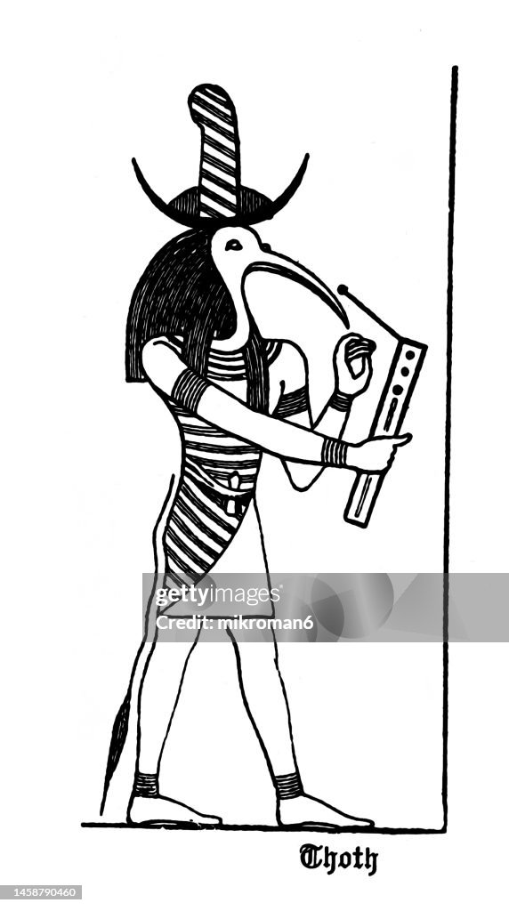 Old engraved illustration of Thoth, Egyptian god of writing, magic, wisdom, and the moon