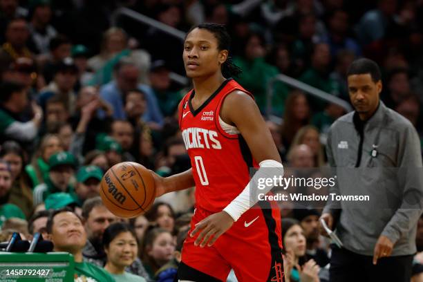 TyTy Washington Jr. #0 of the Houston Rockets during the second half against the Boston Celtics at TD Garden on December 27, 2022 in Boston,...