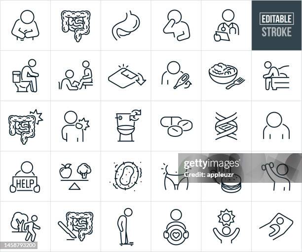 ilustrações de stock, clip art, desenhos animados e ícones de inflammatory bowel disease thin line icons - editable stroke - icons include crohn's disease, ulcerative colitis, human intestine, stomachache, diarrhea, irritable bowel syndrome - inflamação