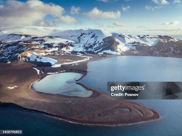 whalers bay at deception island - baai stockfoto's en -beelden