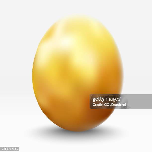 beautiful one big realistic 3d easter egg painted on gold with soft shadows isolated on white paper background - high quality greeting card template in vector with amazing shiny surface - clipart stock illustrations