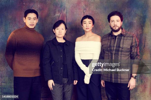 Teo Yoo, Celine Song, Greta Lee and John Magaro of ‘Past Lives’ are photographed for Deadline at the Deadline Studio during the 2023 Sundance Film...