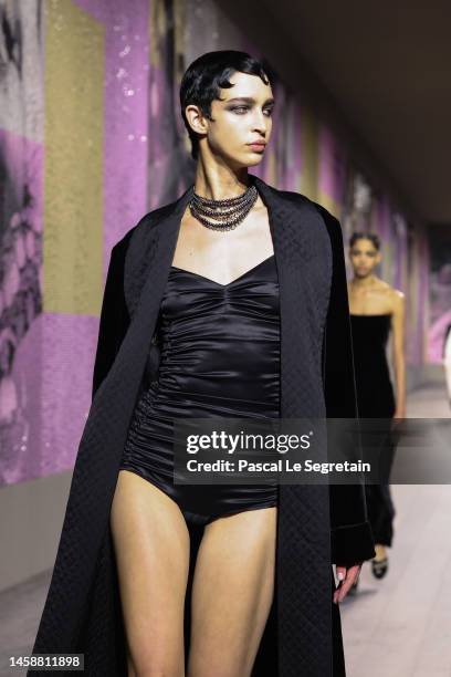 Model walks the runway during the Christian Dior Haute Couture Spring Summer 2023 show as part of Paris Fashion Week on January 23, 2023 in Paris,...