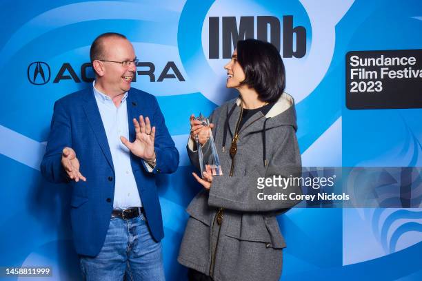 IMDb Founder and CEO Col Needham presents the IMDb STARmeter Award in the 'Fan Favorite' category to Jennifer Connelly at The Sundance Film Festival...