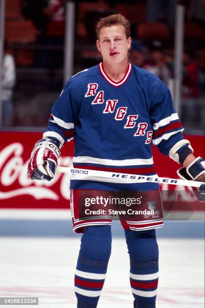 Rangers forward, Adam Graves, skating during warm ups just before the game against the NJ Devils at the Meadowlands Arena on October 10, 1992 in New...