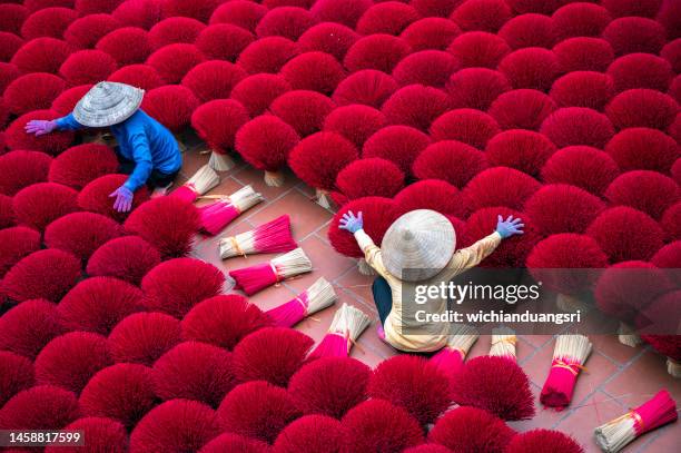 drying incense stick in vietnam - mù cang chải stock pictures, royalty-free photos & images