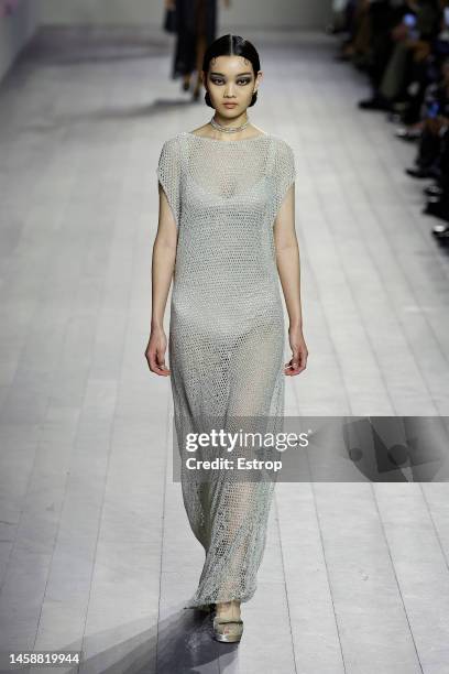 Model walks the runway during the Christian Dior Haute Couture Spring Summer 2023 show as part of Paris Fashion Week on January 23, 2023 in Paris,...