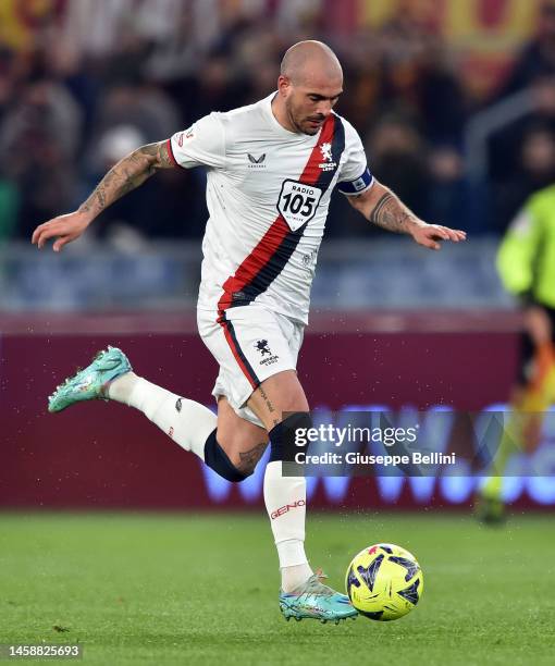 Stefano Sturaro of Genoa CFC in action during the Coppa Italia match between AS Roma and Genoa CFC at Stadio Olimpico on January 12, 2023 in Rome,...