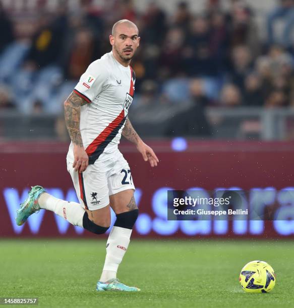 Stefano Sturaro of Genoa CFC in action during the Coppa Italia match between AS Roma and Genoa CFC at Stadio Olimpico on January 12, 2023 in Rome,...