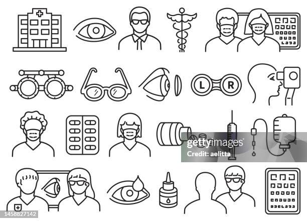 ophthalmology. line icon set. medical icons. - glaucoma 幅插畫檔、美工圖案、卡通及圖標