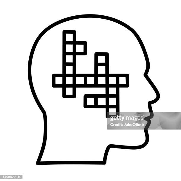 crossword puzzle head doodle 5 - crosswords stock illustrations