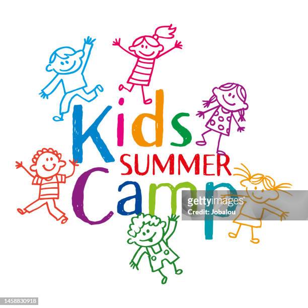 kids summer camp symbol education design template elements - stick figure arms raised stock illustrations