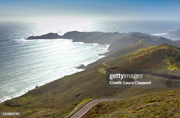 view of marin headlands and pacific ocean - marin headlands fotografías e imágenes de stock