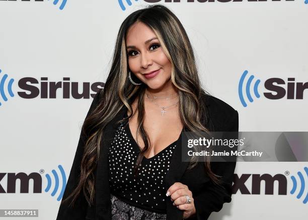 Nicole "Snooki" Polizzi visits Sirusxm at SiriusXM Studios on January 23, 2023 in New York City.