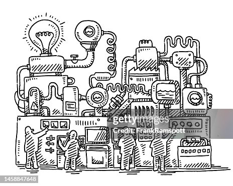 Machine Drawing High Resolution Complex Machine With Engineers Drawing High-Res Vector Graphic - Getty ...