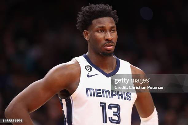 Jaren Jackson Jr. #13 of the Memphis Grizzlies during the second half of the NBA game at Footprint Center on January 22, 2023 in Phoenix, Arizona....